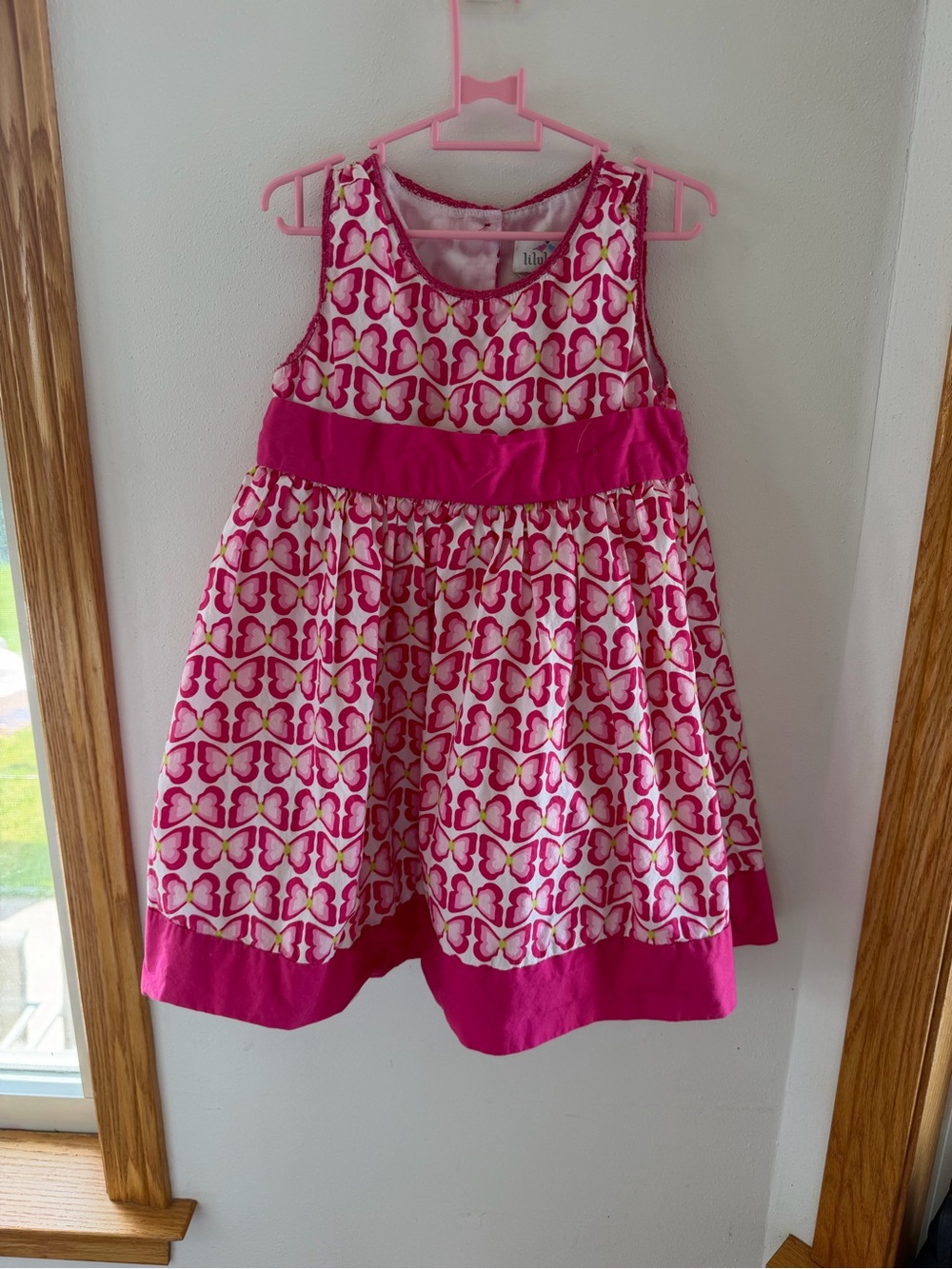 Girls' Sleeveless Pink Butterfly Print Party Dress